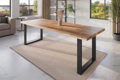Produktbild von Esstisch Baumkante 300 x 100 cm Mangoholz Rough U-Gestell schwarz ATLAS