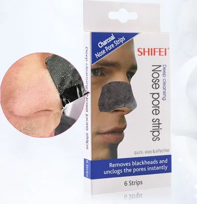 Image de Bandes nasales au charbon UNIQ Shifei contre les points noirs, 6 pièces - Bandes nasales nettoyantes en profondeur au charbon actif