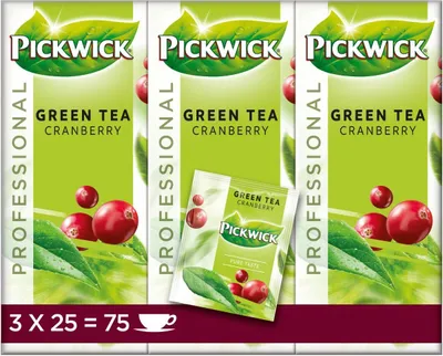Produktbild von Pickwick - Professional Green Tea Cranberry - 3x 25 Teebeutel