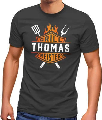 Produktbild von Herren T-Shirt Grillmeister Biker personalisiert eigener Name Geburtstag Geschenk für Männer MoonWorks® anthrazit XXL