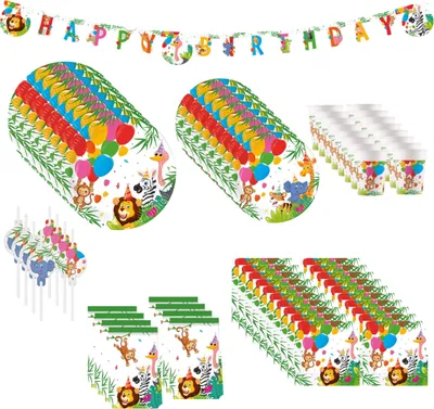 Produktbild von 69-tlg. Dschungel Ballon Party Set für Kindergeburtstag