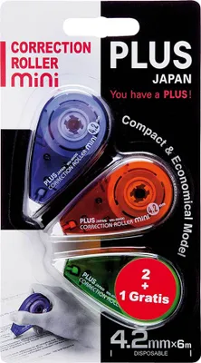 Obrázek produktu pro Plus Japan 43563 Korrekturroller Mini 4,2 mm x 6 m 2 Stück + 1 Stück gratis