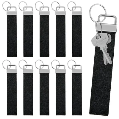 10 Filz-Schlüsselanhänger mit Edelstahlring, 13 x 2,7 cm, Schwarz