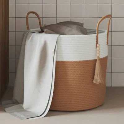 Produktbild von Cloris Designermöbel Aufbewahrungskorb Braun und Weiß Ø40x35 cm Baumwolle 2024 Neu