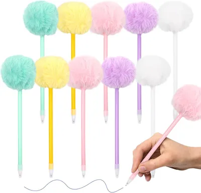 Imagen del producto de Juego de 10 bolígrafos de peluche de colores, de 21 x 5,5 cm, con punta de 0,7 mm, ideales para la escuela y la oficina