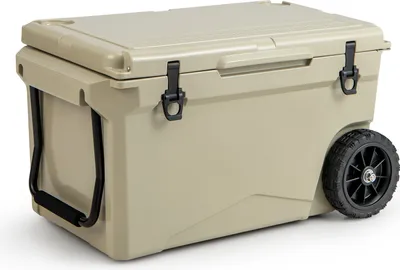 Produktbild von GOPLUS 71L Kühlbox, Isolierbox tragbar mit Griff, Rollen & Flaschenöffner, große Thermobox Coolbox ohne Strom für Essen und Getränke, Outdoor für Camping Grillen Picknick