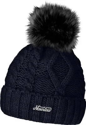Produktbild von gefütterte Damen Strickmütze Fell-Bommel Fleece-Futter Kunstfell Winter-Mütze Bommelmütze Neverless®