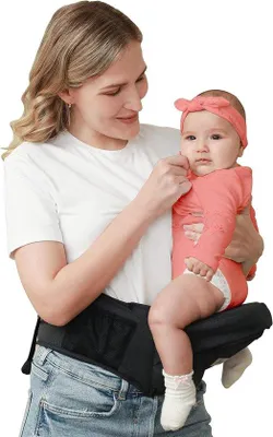 Produktbild von Unyqoos® Babytrage für Neugeborene & Kleinkinder – ergonomische Unterstützung, ab Geburt, schwarz, aus langlebigem Kunststoff, 250 g, 10 x 5 x 3 cm