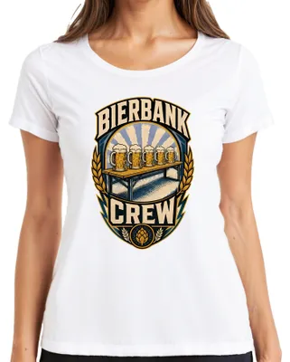 Obrázek produktu pro Tričko s potiskem "Bierbank Crew Stammtisch Trinken Party" pro dámy, barva bílá, velikost XXL