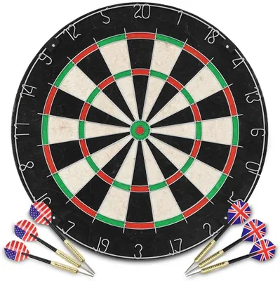 Produktbild von Dartboard-Set – Komplettes Dartboard aus Sisal mit 6 Stahl-Dartpfeilen und einem schützenden Umrandungsring