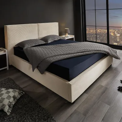 Produktbild von riess-ambiente Boxbett ROCCO 160x200cm beige Cord Queensize Doppelbett mit Stauraum und Lattenrost