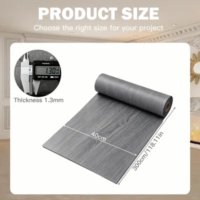 Obrázek produktu pro Samolepicí vinylová podlaha s dřevěným vzorem, šedá barva, rozměry 30x300 cm, PVC podlahová krytina