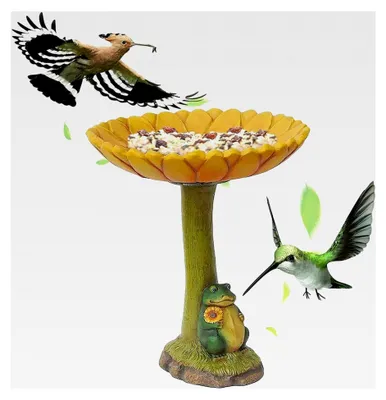 Produktbild von Gartenvogelbrunnen aus Harz - Ornament mit Sockelwasserschale