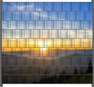 Produktbild von Wallario Zaunsichtschutz mit Motiv Sonnenaufgang über dem Schwarzwald für Ein- und Doppelstabmatten Zäune in der Größe 200 x 180 cm