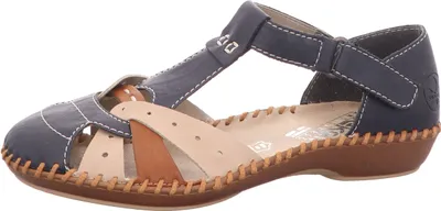 Produktbild von Rieker Damen Sandale T-Riemen halb geschlossen Klettverschluss M1655, Größe:38 EU, Farbe:Blau