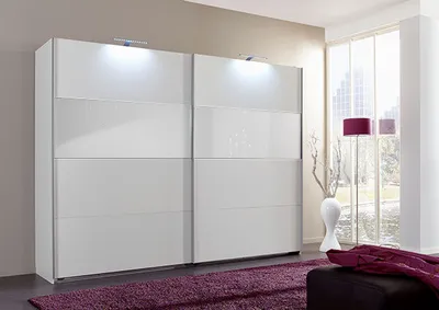 Produktbild von Schwebetürenschrank Bramfeld Kleiderschrank 270x65x208cm weiß Front mit Weißglas