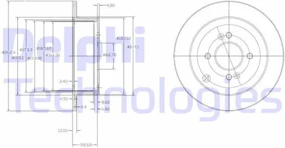 Produktbild von 2x DELPHI Bremsscheibe BG4097 für HYUNDAI i20 (PB PBT) für KIA RIO II (JB)