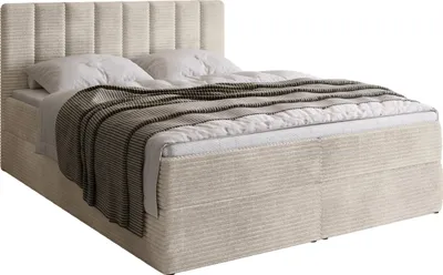 Produktbild von BroMARKT Boxspringbett DENVER mit 2 Bettkasten, Bonell-matratze, Polsterbett, Bett, Cordstoff (Vanille, POSO 100, 140x200 cm)