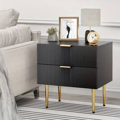 Image de Table de chevet - Petite table d'appoint - Commode - Table de nuit - Rangement - Design moderne - 2 tiroirs