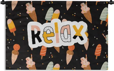 Produktbild von MuchoWow® Wandteppich Wandbehang Sommer - Eiscreme - Schwarz 60x40 cm Tapisserie Dekoration Wandtuch - Wanddekorationen
