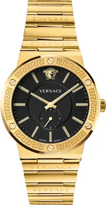 Produktbild von Versace VEVI00821 Greca Logo schwarz gold Edelstahl Armband Uhr Herren NEU