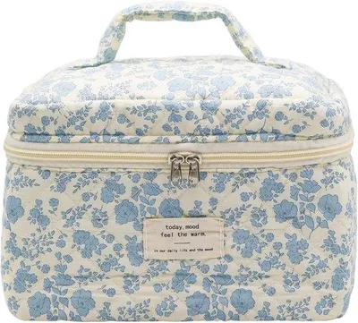 Produktbild von Famanu Kosmetiktasche für Frauen - Gepolsterte Toilettasche mit Blumenmuster