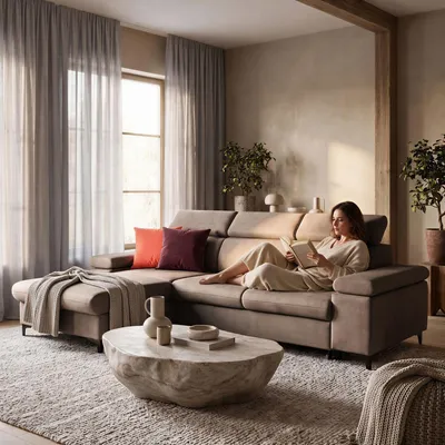 Produktbild von MUFFO Ecksofa MAVIC L Links mit Schlaffunktion Velours Beige