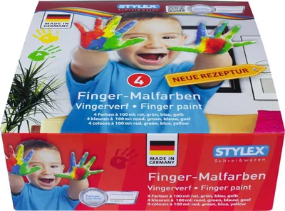 Produktbild von 4 Fingermalfarben / Fingerfarben Set / 4x 100ml rot, blau, gelb, grün