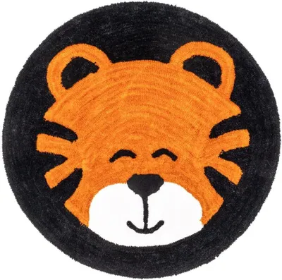Produktbild von Jung 4Living Teppich Kinderzimmer Tiger Ø 100cm rund, moderner Kinderteppich Schlafzimmer, Flor, Pflegeleicht, Waschbar, für Jungen & Mädchen