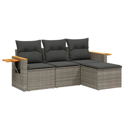 Produktbild von Modulares Garten-Sofa-Set, 4-teilig, mit abnehmbaren Kissen, UV-beständig, aus Poly Rattan & Stahl, Grau, für Terrasse & Balkon