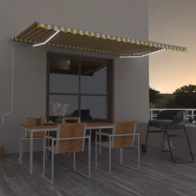 Immagine prodotto di Maison Exclusive - Tenda da sole retrattile manualmente con LED, 500x300 cm, giallo e bianco
