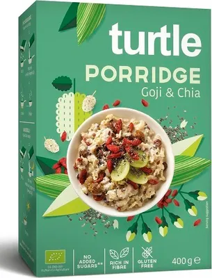 Zdjęcie produktu dla OWSIANKA Z JAGODAMI GOJI I NASIONAMI CHIA BEZ DODATKU CUKRÓW BEZGLUTENOWA400 g - TURTLE