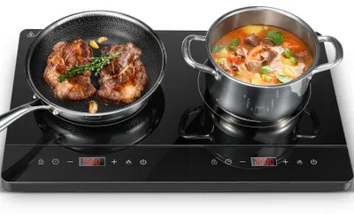 Obrázek produktu pro Indukční varná deska – dvojitá varná zóna, 3500 W – dotykové ovládání, 10 stupňů výkonu – časovač 180 minut – dětská pojistka – přenosná, zástrčka EU, 220–240 V