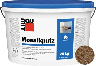 Produktbild von Baumit Mosaikputz M316 Kosh gebrauchsfertiger Dünnschichtdeckputz weiß-schwarz-beige-ziegelrot 25 kg