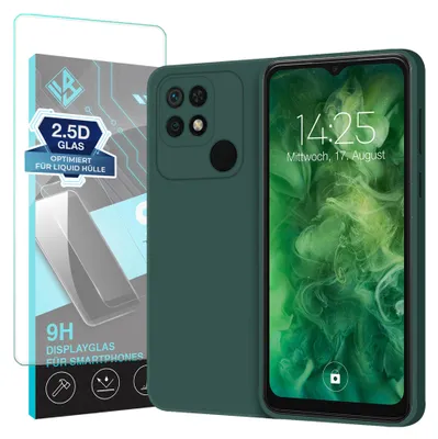 Produktbild von Hülle für Xiaomi Redmi 10C mit 9H Displayglas Displayschutz Case Cover Bumper Smartphone Softgrip Schutzhülle Farbe: Grün