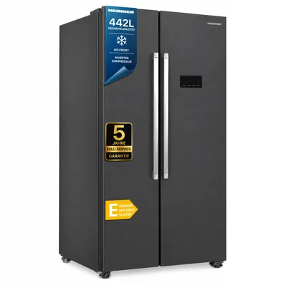 Obrázek produktu pro Heinner HSBS-HM442NFINVDGE++ – Kombinovaná lednice Side-by-Side, objem 442 litrů, systém No Frost, technologie Inverter, povrch odolný proti otiskům prstů, barva: antracitová šedá
