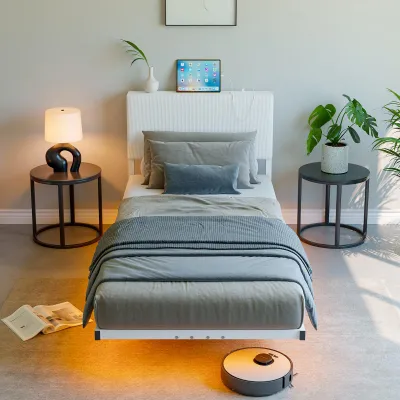 Einzelbett 90x200 cm mit LED, schwebend, weiß