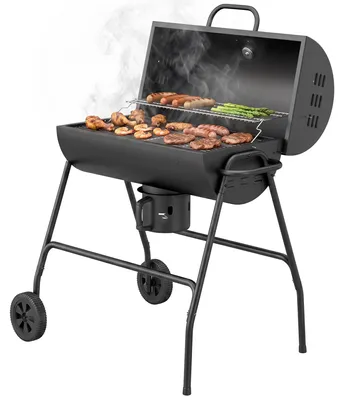 Productafbeelding van Outsunny metalen houtskoolgrill, BBQ-smoker met deksel, thermometer en wielen