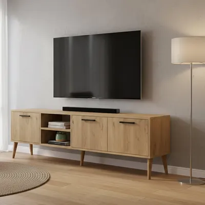 Image de Brugine - Meuble TV, 180x35x53h cm Chêne Marron, une Étagère