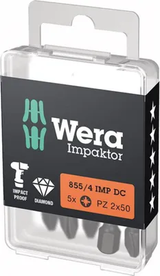 Immagine prodotto di Bit Impaktor da 1/4" DIN 3126 E6,3 PZ2x50 mm, confezione da 5 pezzi Wera | 4013288223821