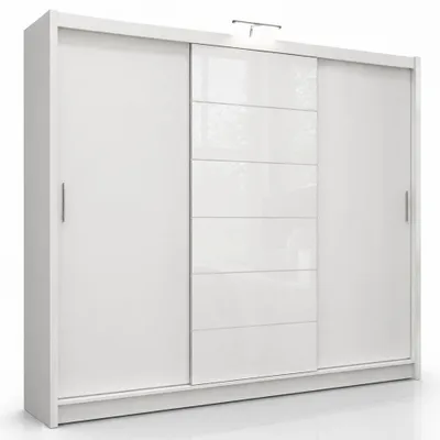 Produktbild von Schwebetürenschrank MALIBU 250 cm mit Glas – Kleiderschrank groß, moderner Schlafzimmer Schrank (Weiss)