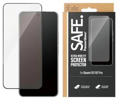 Produktbild von PanzerGlass SAFE. by ® Displayschutz Xiaomi 15T | 15T Pro | Ultra-Wide Fit, Xiaomi, Xiaomi - 15T, Xiaomi - 15T Pro, Trockene Anwendung, Kratzresistent, Schockresistent, Transparent, 1 Stück(e)