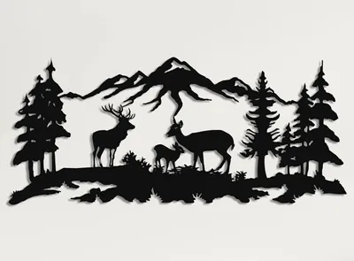 Produktbild von Metal Wall Art, Deer Family Wall Art, Metal Tree Decor, Metal Wall Decor, Interior Decoration, Wall Hangings (24" W x 10" H / 60x26 cm) – 46.1L" x 20.1W"