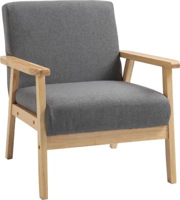 Zdjęcie produktu dla Fotel wypoczynkowy HOMCOM do salonu, fotel relaksacyjny z nogami z litego drewna, fotel do czytania z imitacją lnu, tapicerowany fotel do sypialni i gabinetu, szary