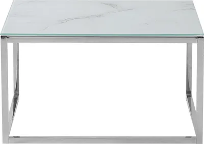 Produktbild von BELIANI Couchtisch 2er Set Weiß mit Silber Glastischplatte Metallbeinen Poliert Marmor Optik Glänzend Minimalistisch Quadratisch Modern