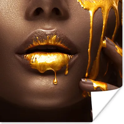 Produktbild von MuchoWow® Poster Frau - Gold - Lippen 50x50 cm - Wohnzimmerdekoration
