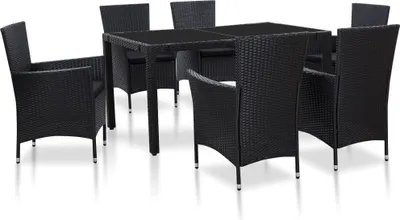 Produktbild von The Living Store 7-tlg. Garten-Essgruppe Poly Rattan Schwarz