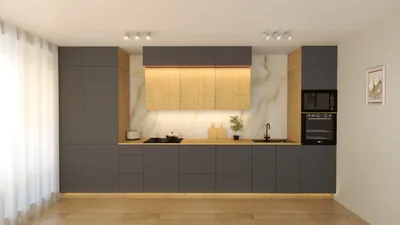 Produktbild von Küchenzeile – Küchenblock – Einbauküche – Komplettküche – Singleküche – Nexa – KÜ03 – 460 cm – Grau & Woodline Matt Ohne Arbeitsplatte & Elektrogerät