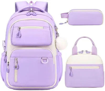 Productafbeelding van Unyqoos® Rugzakset voor meisjes en tieners – waterafstotende rugzak van nylon, 44x30x18 cm, met 8 vakken, lunchtas en etui, ademende schouderbanden, borstband en reflectoren