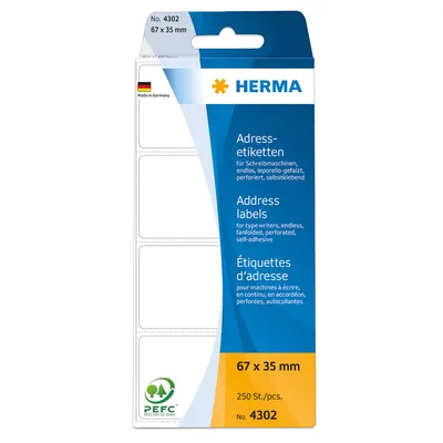 Produktbild von Adressetiketten für Schreibmaschinen endlos leporello-gefalzt weiß 67x35 mm Papier matt 250 St